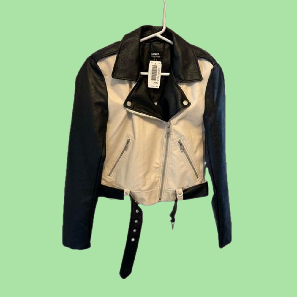 Only vegan leather biker black/white extra small